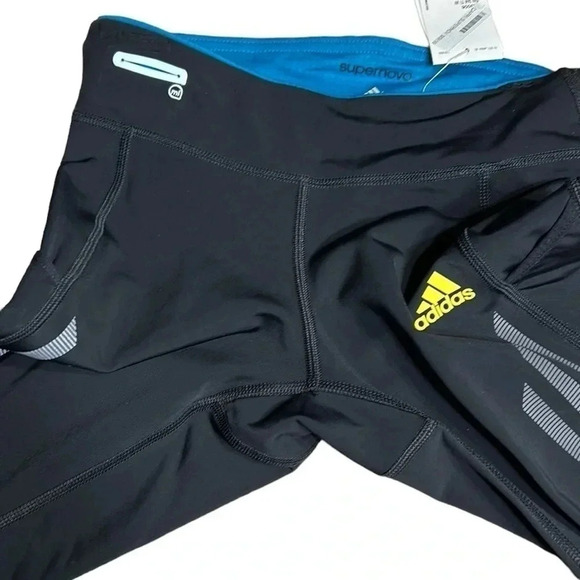 ADIDAS Capri women XS, NWT  leggings ,reflective,logo ,black,striped,activewear - Picture 4 of 11